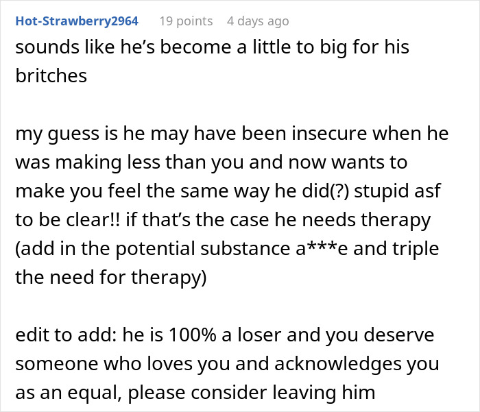 Guy Keeps Threatening To Leave GF Because She Doesn’t Work Hard Enough, She Rethinks Their Relationship