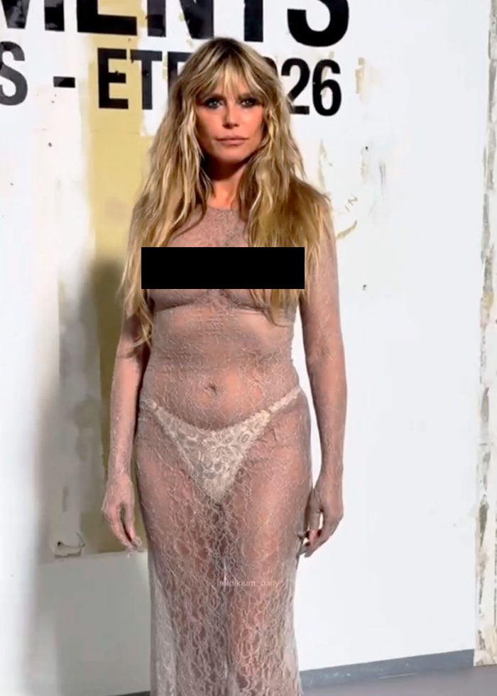 Heidi Klum&#8217;s Fully Sheer Dress With Thong Reveals More Than It Covers At Vetements Paris Show