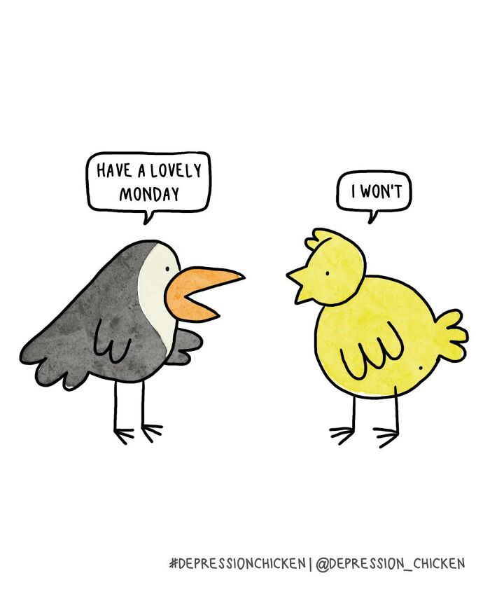 50 Relatable ‘Depression Chicken’ Comics That Perfectly Balance Humor And Struggles