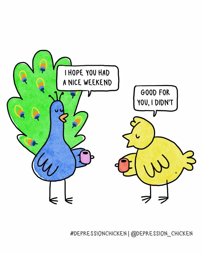 50 Relatable ‘Depression Chicken’ Comics That Perfectly Balance Humor And Struggles