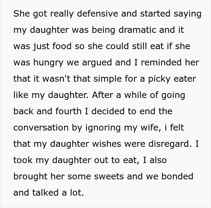 Man Announces He’s Divorcing Wife When He Discovers She Purposefully Cooks Meals Daughter Won’t Eat
