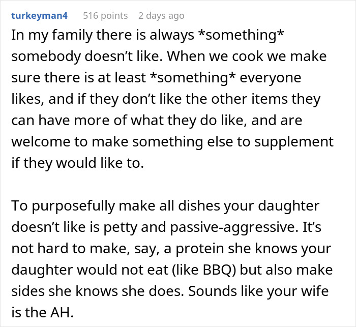 Man Announces He’s Divorcing Wife When He Discovers She Purposefully Cooks Meals Daughter Won’t Eat