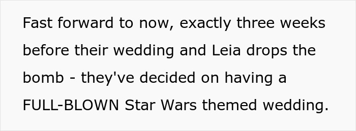 Sis Turns Bridezilla 3 Weeks Before Wedding, Wants ‘Star Wars’ Theme, Family Calls It Upcoming Mess