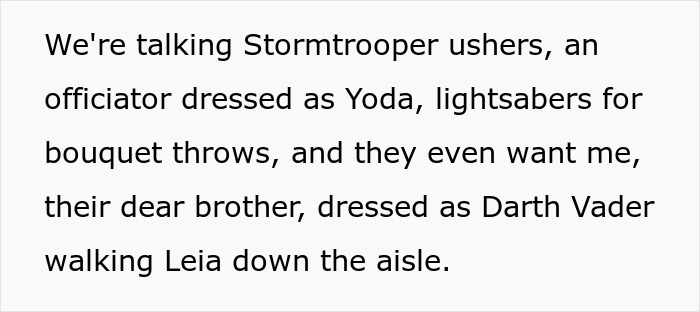 Sis Turns Bridezilla 3 Weeks Before Wedding, Wants ‘Star Wars’ Theme, Family Calls It Upcoming Mess