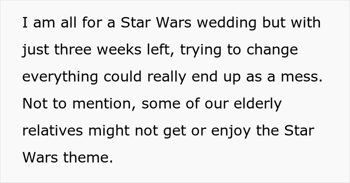 Sis Turns Bridezilla 3 Weeks Before Wedding, Wants ‘Star Wars’ Theme, Family Calls It Upcoming Mess