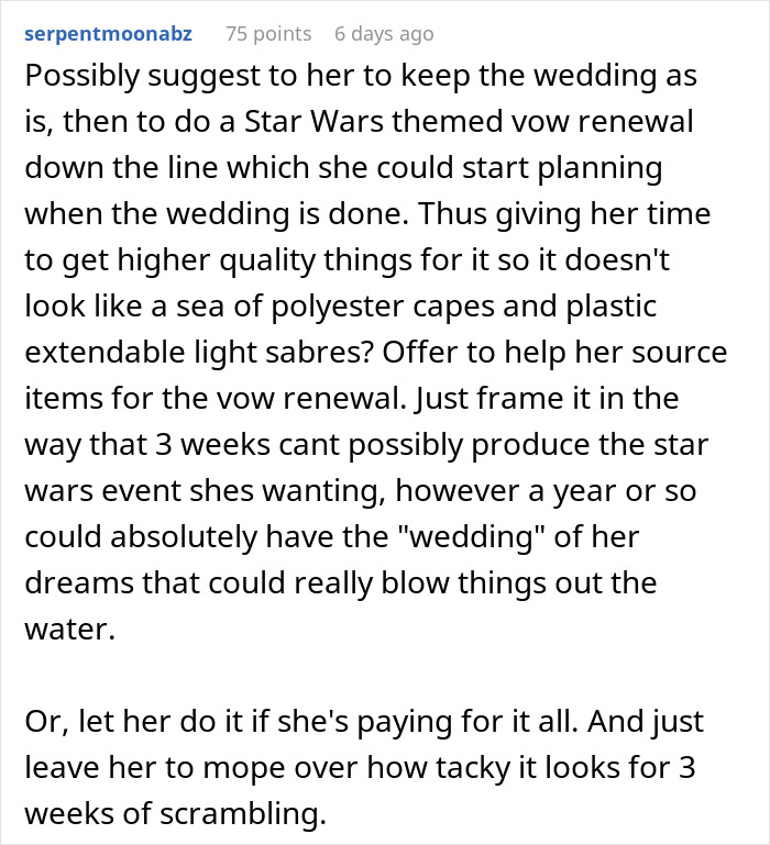 Sis Turns Bridezilla 3 Weeks Before Wedding, Wants ‘Star Wars’ Theme, Family Calls It Upcoming Mess