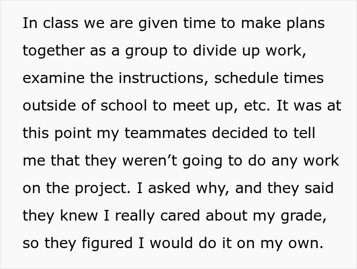 Guy Maliciously Complies With Lazy Teammates And Gets Them All A 0% On A Project Using Teacher’s Loophole