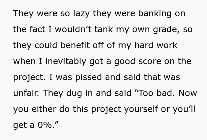 Guy Maliciously Complies With Lazy Teammates And Gets Them All A 0% On A Project Using Teacher’s Loophole