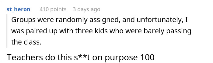 Guy Maliciously Complies With Lazy Teammates And Gets Them All A 0% On A Project Using Teacher’s Loophole