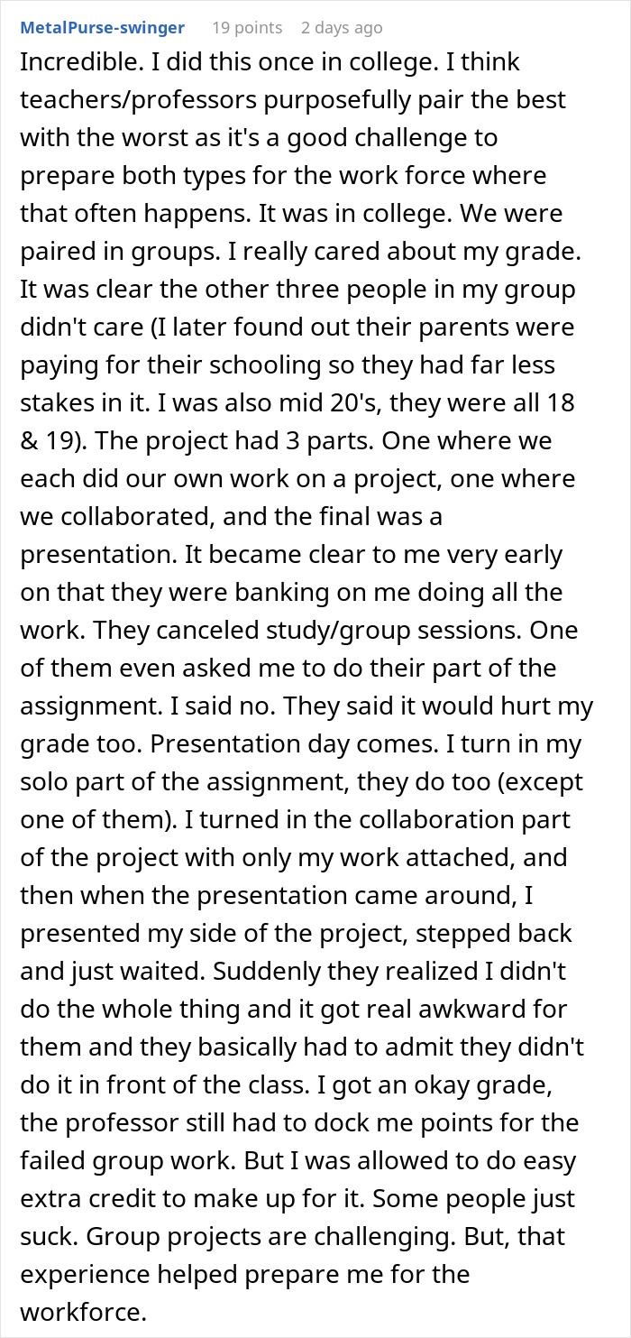 Guy Maliciously Complies With Lazy Teammates And Gets Them All A 0% On A Project Using Teacher’s Loophole