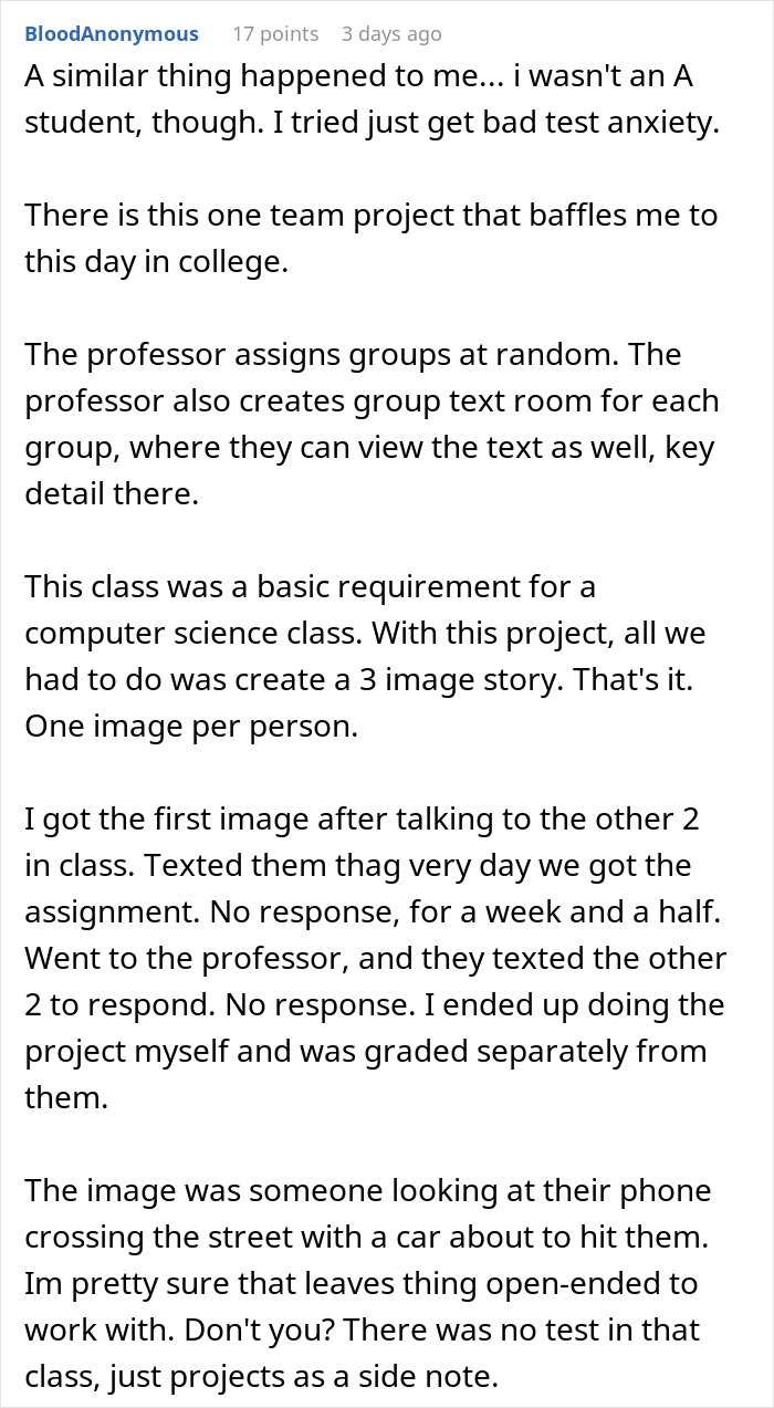 Guy Maliciously Complies With Lazy Teammates And Gets Them All A 0% On A Project Using Teacher’s Loophole
