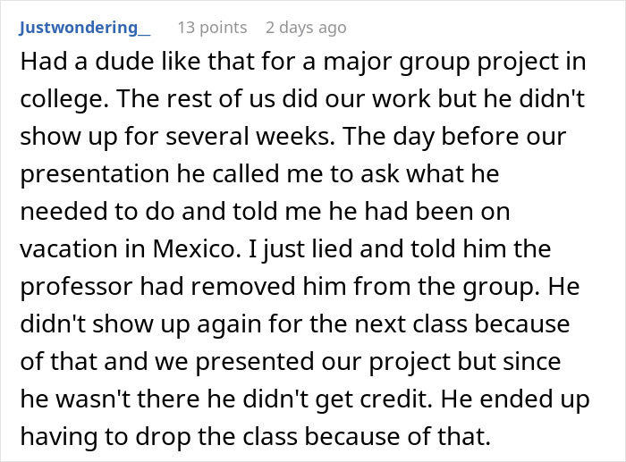 Guy Maliciously Complies With Lazy Teammates And Gets Them All A 0% On A Project Using Teacher’s Loophole