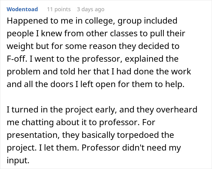 Guy Maliciously Complies With Lazy Teammates And Gets Them All A 0% On A Project Using Teacher’s Loophole