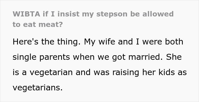 Man Prepared To Fight For Stepson Who Wants To Change His Diet But Mom Is Against It