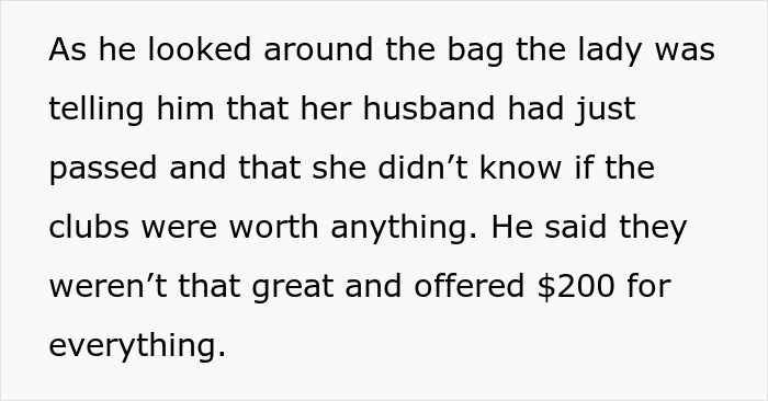 Man Tries To Scam Widow Out Of Her Late Husband’s Golf Clubs, Hero Shopper Crushes His Deal