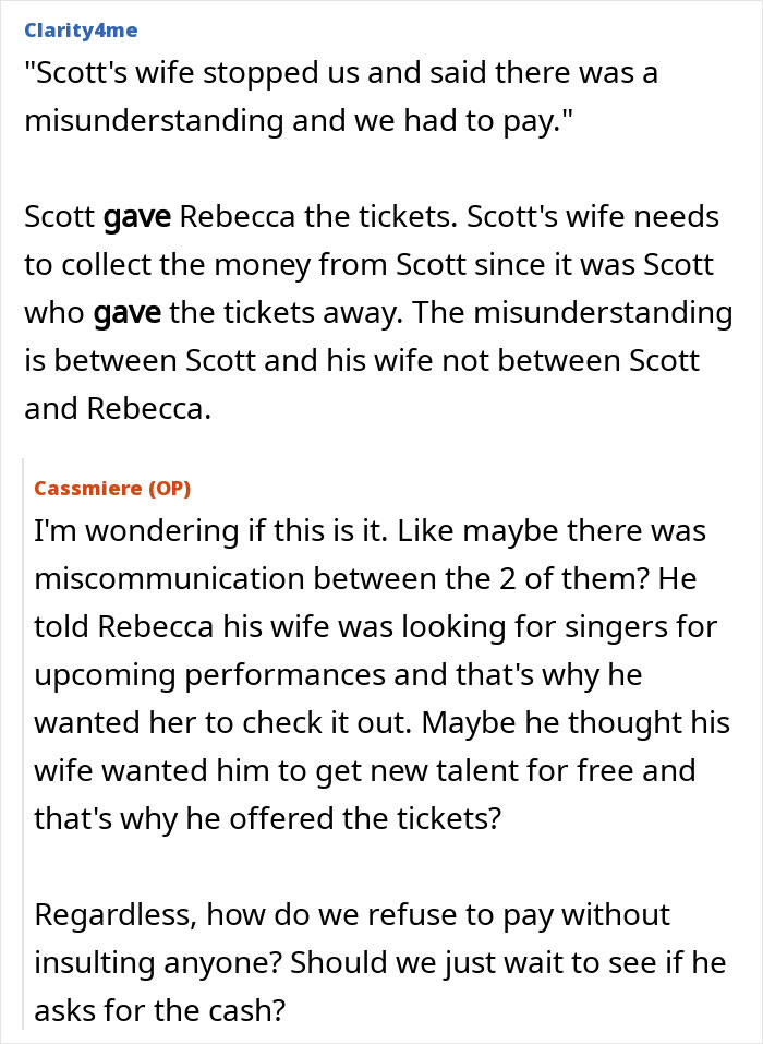 “Coworker Gave Us Tickets To His Wife’s Performance And Now We Have To Pay $360?!”