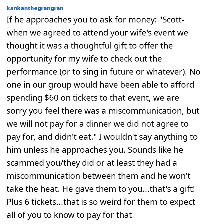 “Coworker Gave Us Tickets To His Wife’s Performance And Now We Have To Pay $360?!”