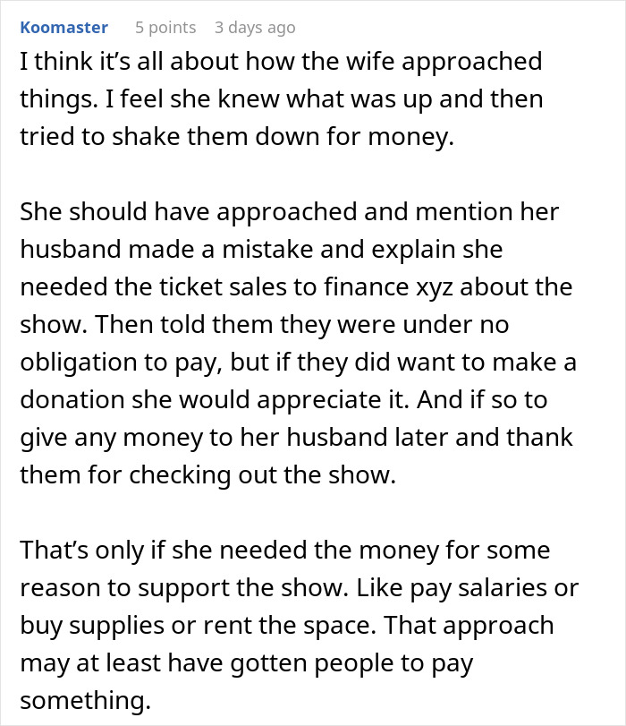 “Coworker Gave Us Tickets To His Wife’s Performance And Now We Have To Pay $360?!”