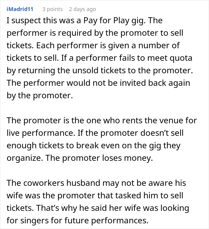 “Coworker Gave Us Tickets To His Wife’s Performance And Now We Have To Pay $360?!”