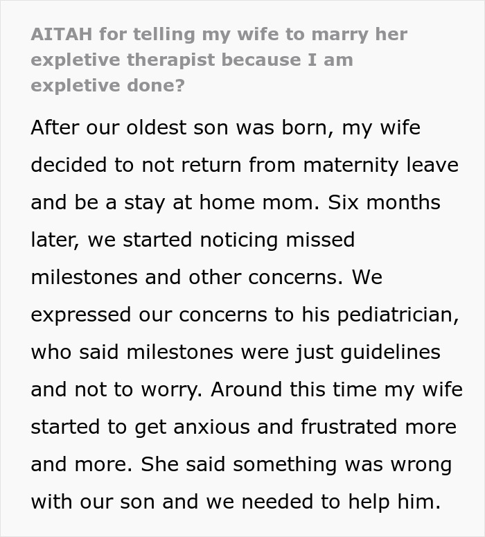 “AITAH For Telling My Wife To Marry Her Therapist Because I Am Done?”