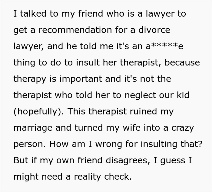 “AITAH For Telling My Wife To Marry Her Therapist Because I Am Done?”