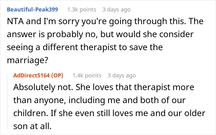 “AITAH For Telling My Wife To Marry Her Therapist Because I Am Done?”