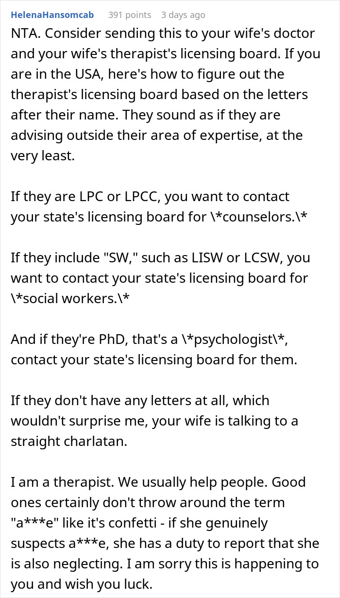 “AITAH For Telling My Wife To Marry Her Therapist Because I Am Done?”