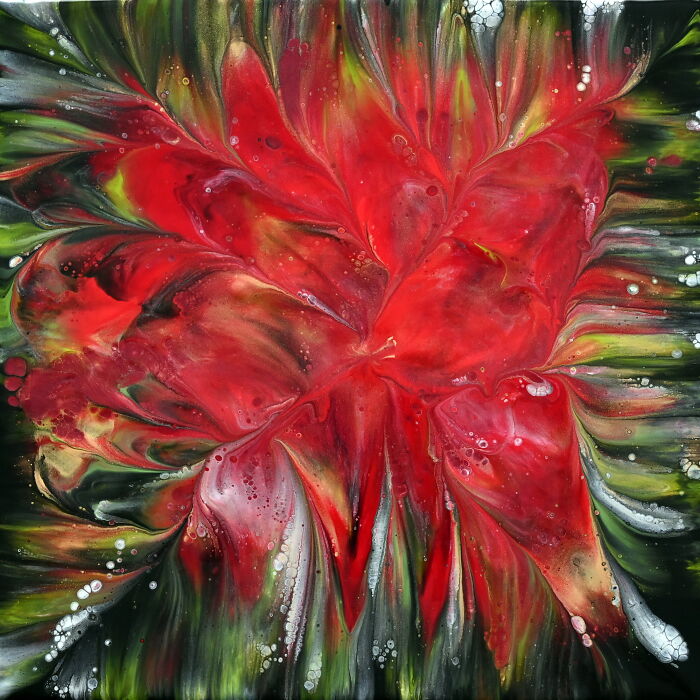 Triple Flower Magic: Easy Acrylic Pour Flowers In Rich Reds And Greens