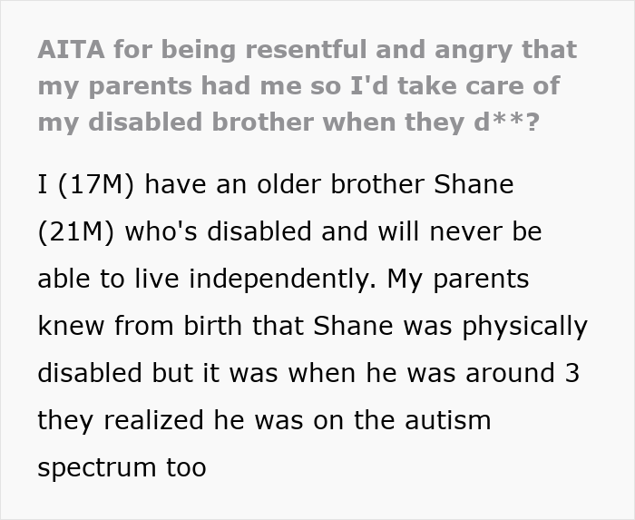 Teen Refuses To Care For Disabled Brother, Parents Say This Is Why They Had Him: “I&#8217;m So Resentful And Angry”