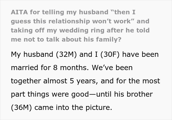 &#8220;I Guess This Relationship Won’t Work&#8221;: Wife Takes Off Wedding Ring After Family Takes Creepy BIL&#8217;s Side