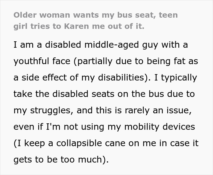 Man With Mobility Issues Gets Shamed By Teen Karen For Using A Disabled Person&#8217;s Seat On The Bus