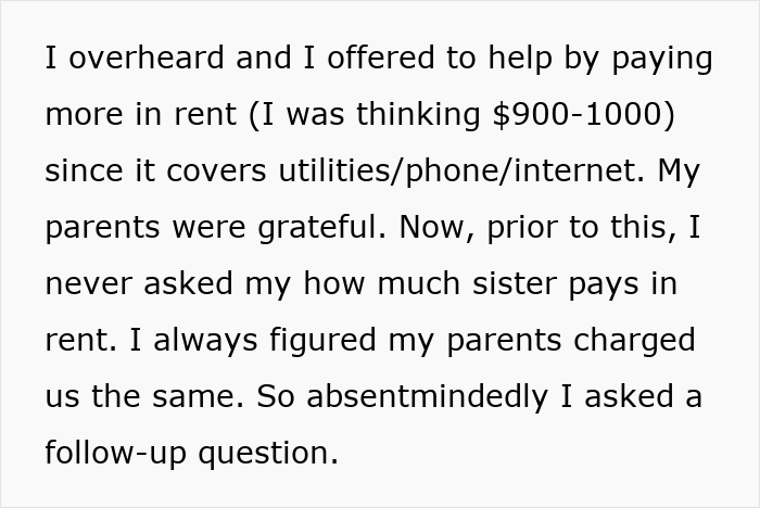 Sibling Refuses To Keep Paying Rent To Parents After Finding Out Sister Lives Rent Free