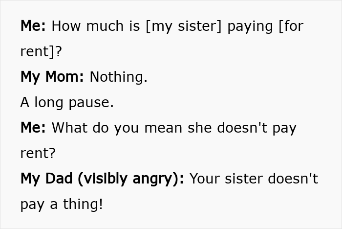 Sibling Refuses To Keep Paying Rent To Parents After Finding Out Sister Lives Rent Free