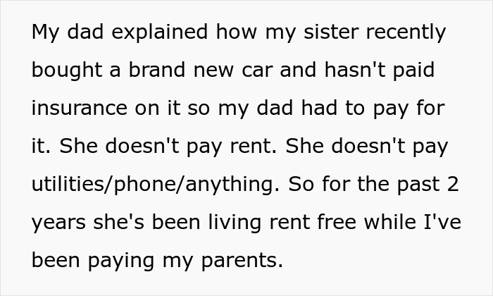 Sibling Refuses To Keep Paying Rent To Parents After Finding Out Sister Lives Rent Free