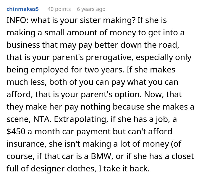 Sibling Refuses To Keep Paying Rent To Parents After Finding Out Sister Lives Rent Free