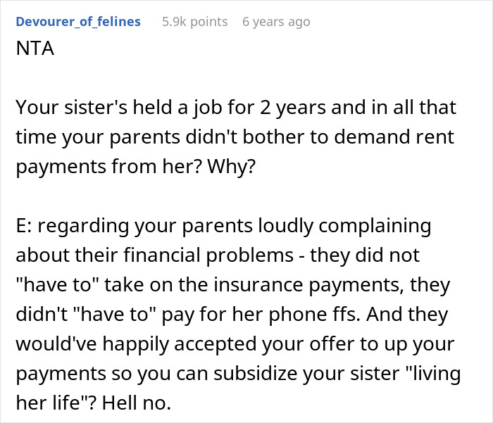 Sibling Refuses To Keep Paying Rent To Parents After Finding Out Sister Lives Rent Free