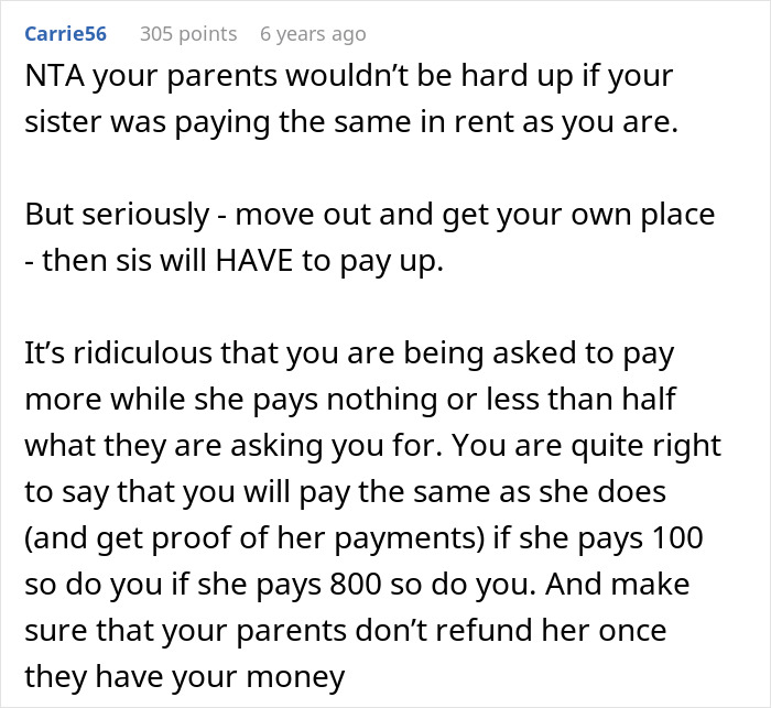 Sibling Refuses To Keep Paying Rent To Parents After Finding Out Sister Lives Rent Free