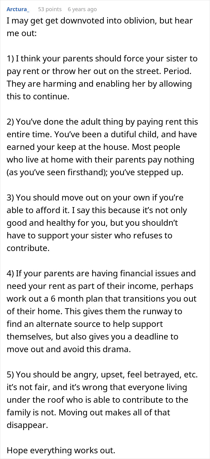 Sibling Refuses To Keep Paying Rent To Parents After Finding Out Sister Lives Rent Free