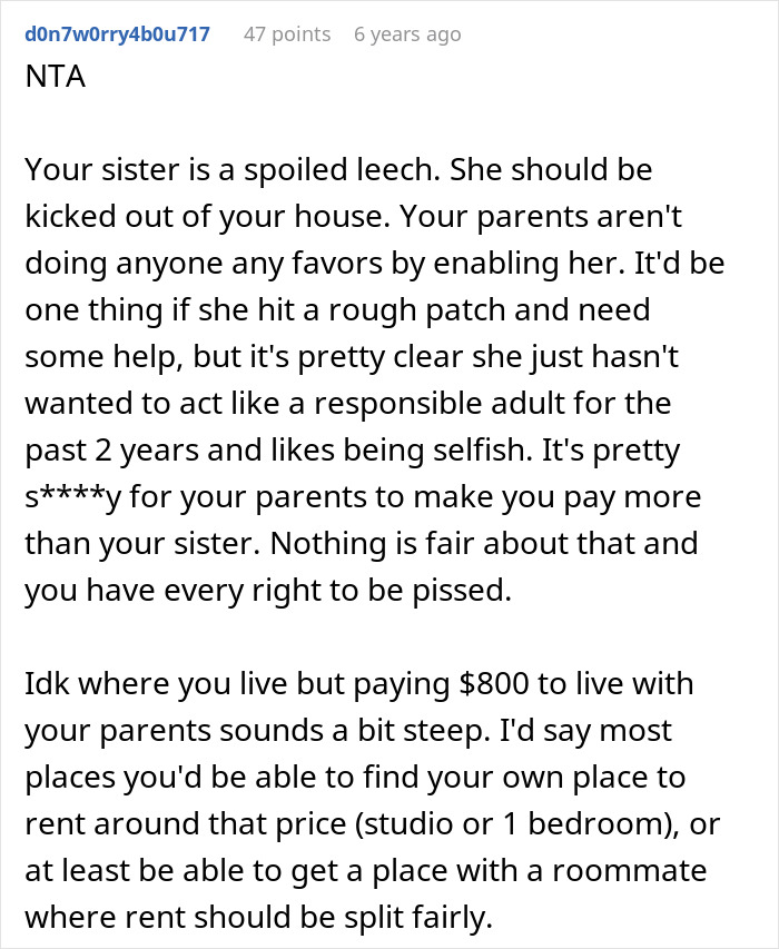 Sibling Refuses To Keep Paying Rent To Parents After Finding Out Sister Lives Rent Free