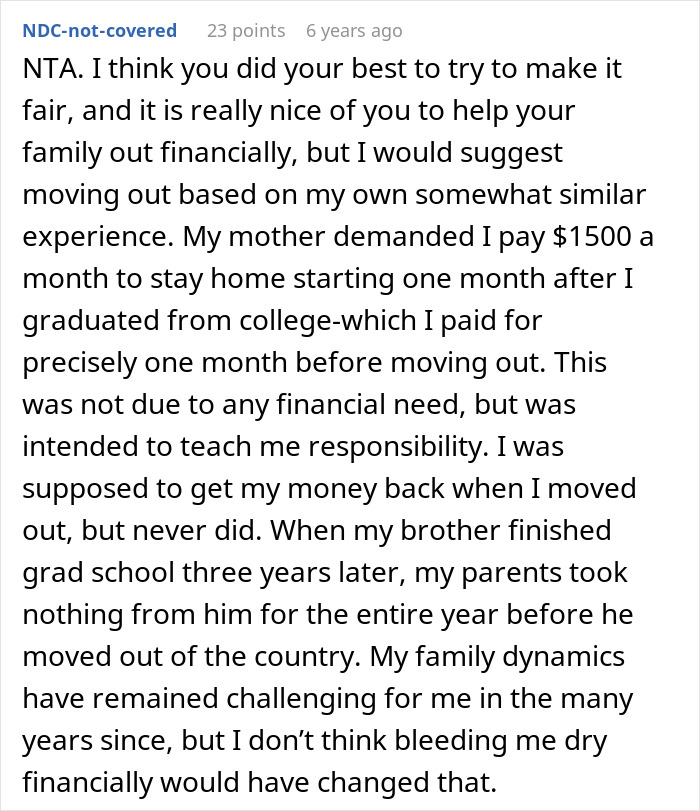 Sibling Refuses To Keep Paying Rent To Parents After Finding Out Sister Lives Rent Free