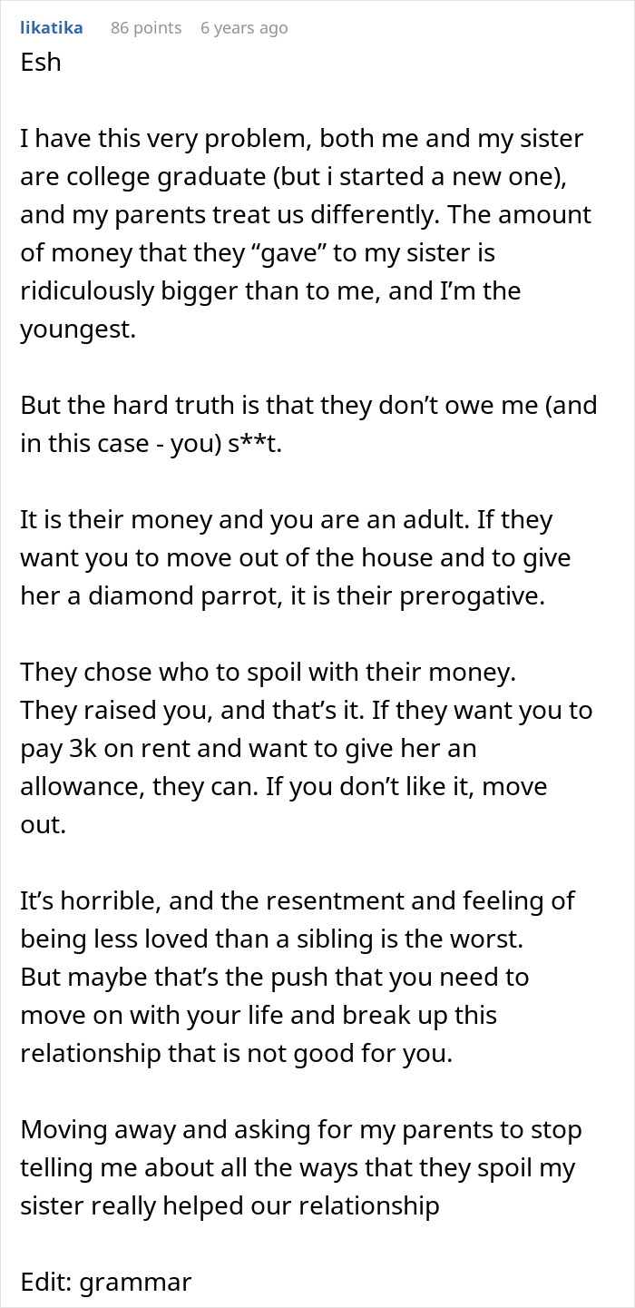 Sibling Refuses To Keep Paying Rent To Parents After Finding Out Sister Lives Rent Free