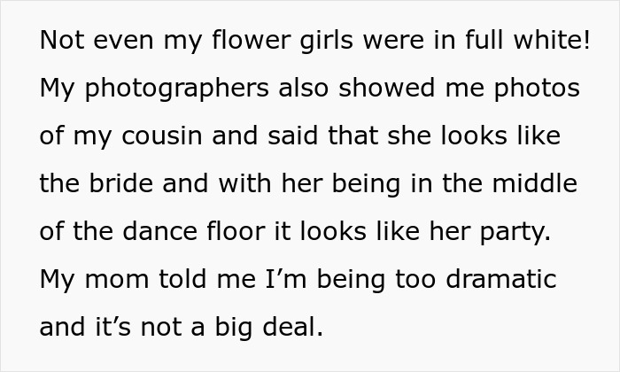 Bride Horrified As Cousin Wears Long White Dress To Her Wedding, Furious As Her Mom Approved It