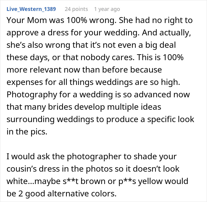 Bride Horrified As Cousin Wears Long White Dress To Her Wedding, Furious As Her Mom Approved It