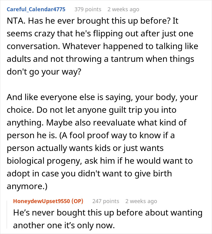 Husband Calls His Wife &#8220;Selfish And Vain&#8221; For Choosing Surgery Over Having Another Baby