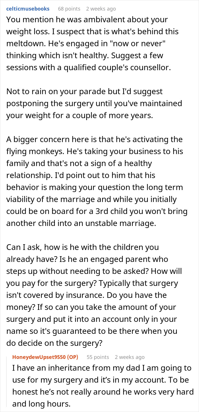 Husband Calls His Wife &#8220;Selfish And Vain&#8221; For Choosing Surgery Over Having Another Baby