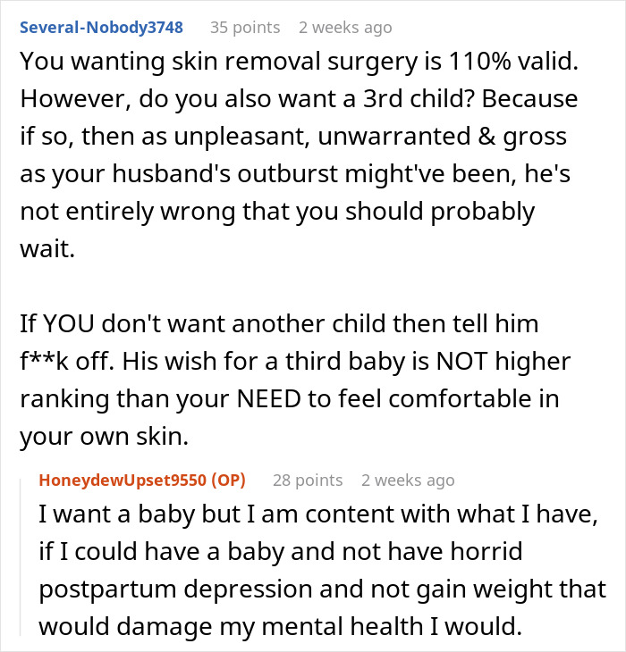 Husband Calls His Wife &#8220;Selfish And Vain&#8221; For Choosing Surgery Over Having Another Baby