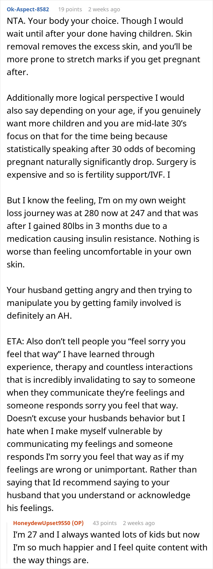 Husband Calls His Wife &#8220;Selfish And Vain&#8221; For Choosing Surgery Over Having Another Baby