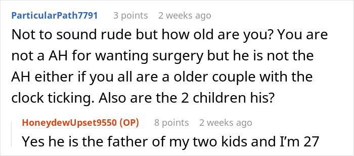 Husband Calls His Wife &#8220;Selfish And Vain&#8221; For Choosing Surgery Over Having Another Baby