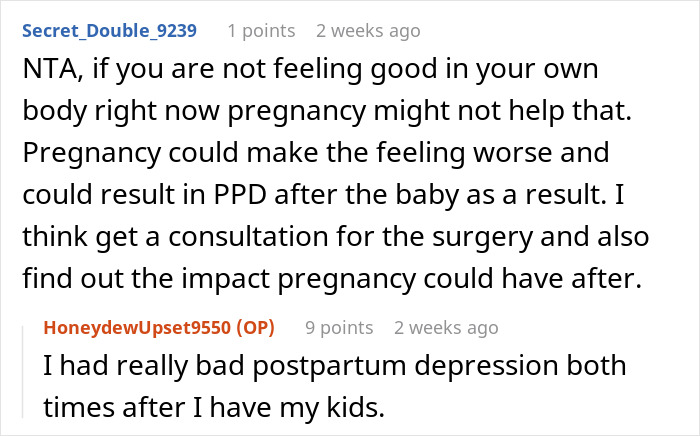 Husband Calls His Wife &#8220;Selfish And Vain&#8221; For Choosing Surgery Over Having Another Baby