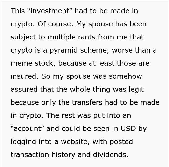 Family Loses Six Figures To A Scam After Spouse Chose To Stupidly Not Say Anything